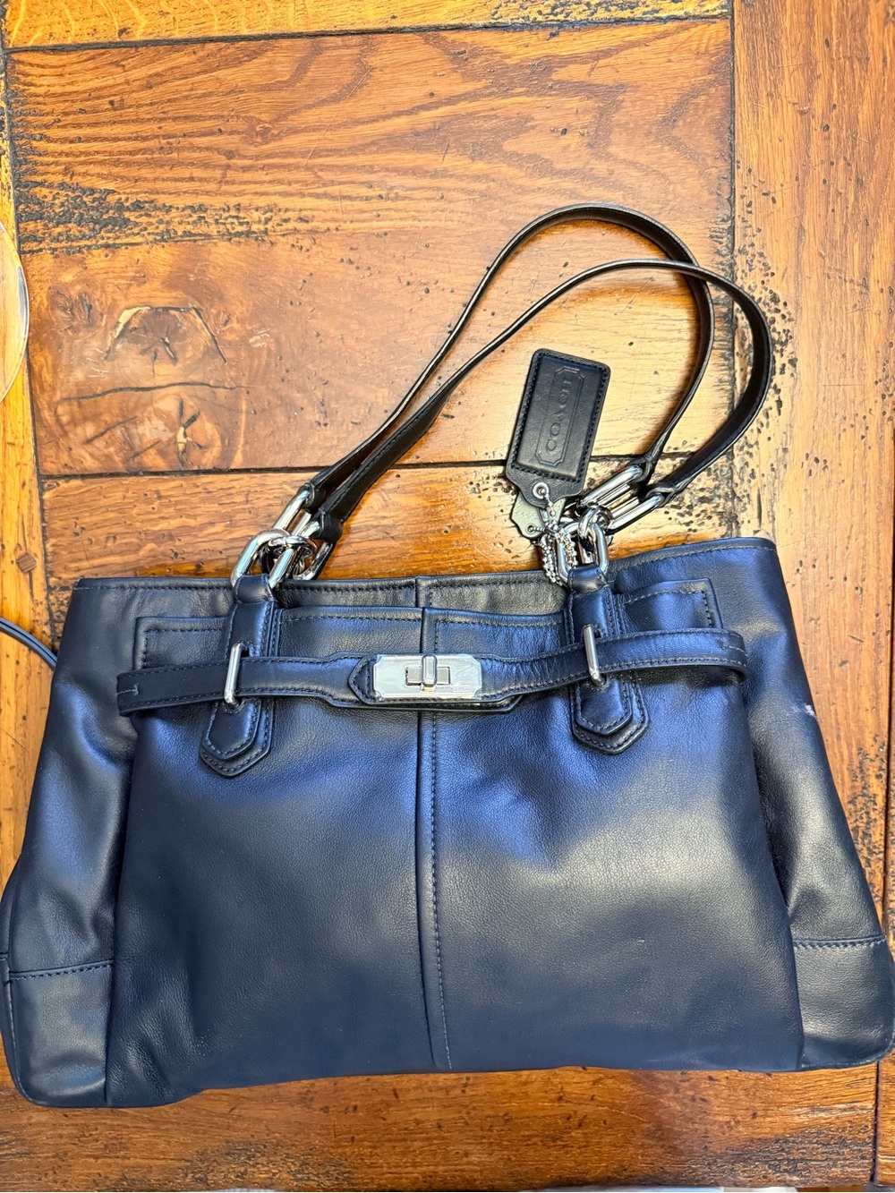 Coach Black Leather Turnlock Tote Bag